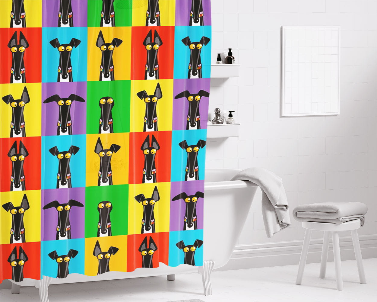 Multicolor Greyhound Bathroom Shower Curtain Fabric Waterproof | 66 X 72 Inch
