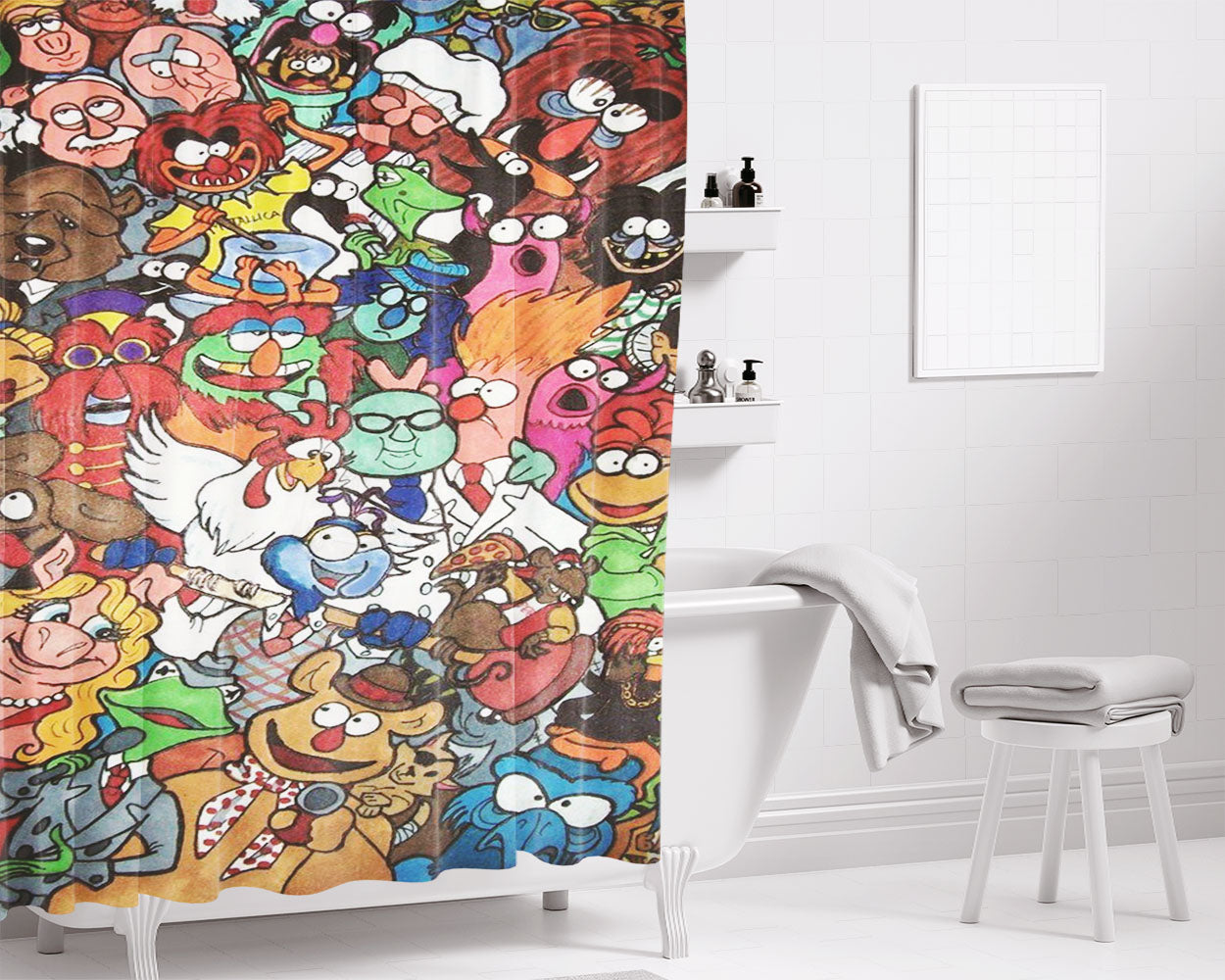 Muppet Fan Art Collages Bathroom Shower Curtain Fabric Waterproof | 66 X 72 Inch