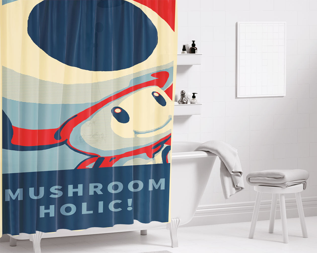 Mushroom Holic Mario Bathroom Shower Curtain Fabric Waterproof | 66 X 72 Inch