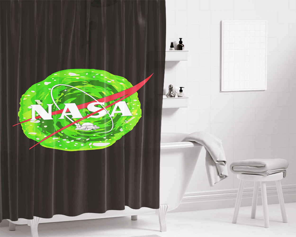 Morty Bathroom Shower Curtain Fabric Waterproof | 66 X 72 Inch