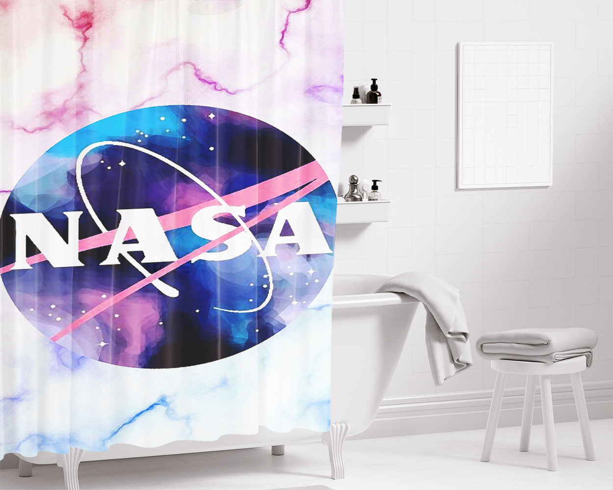 Nasa Marble Illustration Art Bathroom Shower Curtain Fabric Waterproof | 66 X 72 Inch
