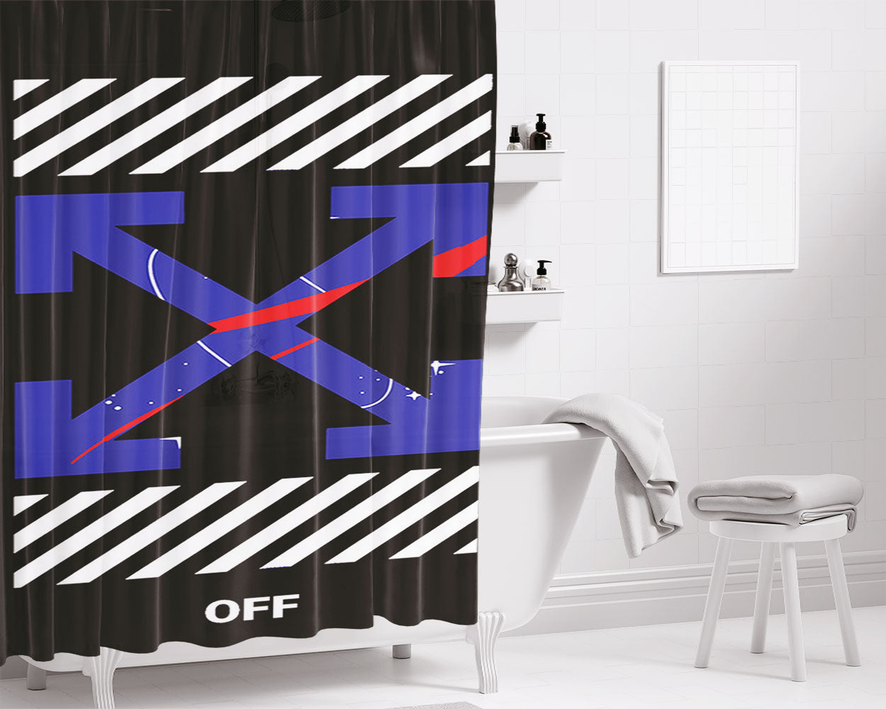 Nasa Off White Bathroom Shower Curtain Fabric Waterproof | 66 X 72 Inch