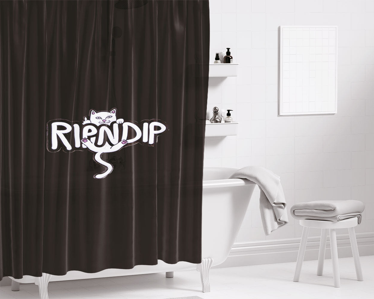 Nermal Logo Black Bathroom Shower Curtain Fabric Waterproof | 66 X 72 Inch