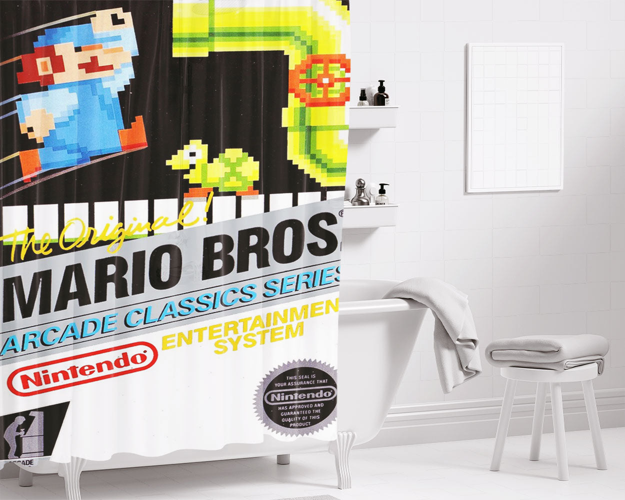 Nes The Original Mario Brothers Bathroom Shower Curtain Fabric Waterproof | 66 X 72 Inch