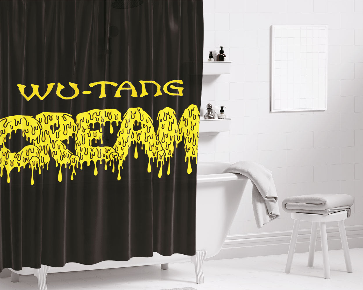 New Wu Tang Cream Log Bathroom Shower Curtain Fabric Waterproof | 66 X 72 Inch
