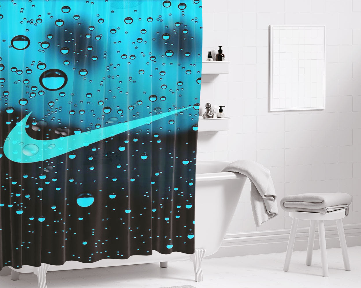 Nike Rain Bathroom Shower Curtain Fabric Waterproof | 66 X 72 Inch