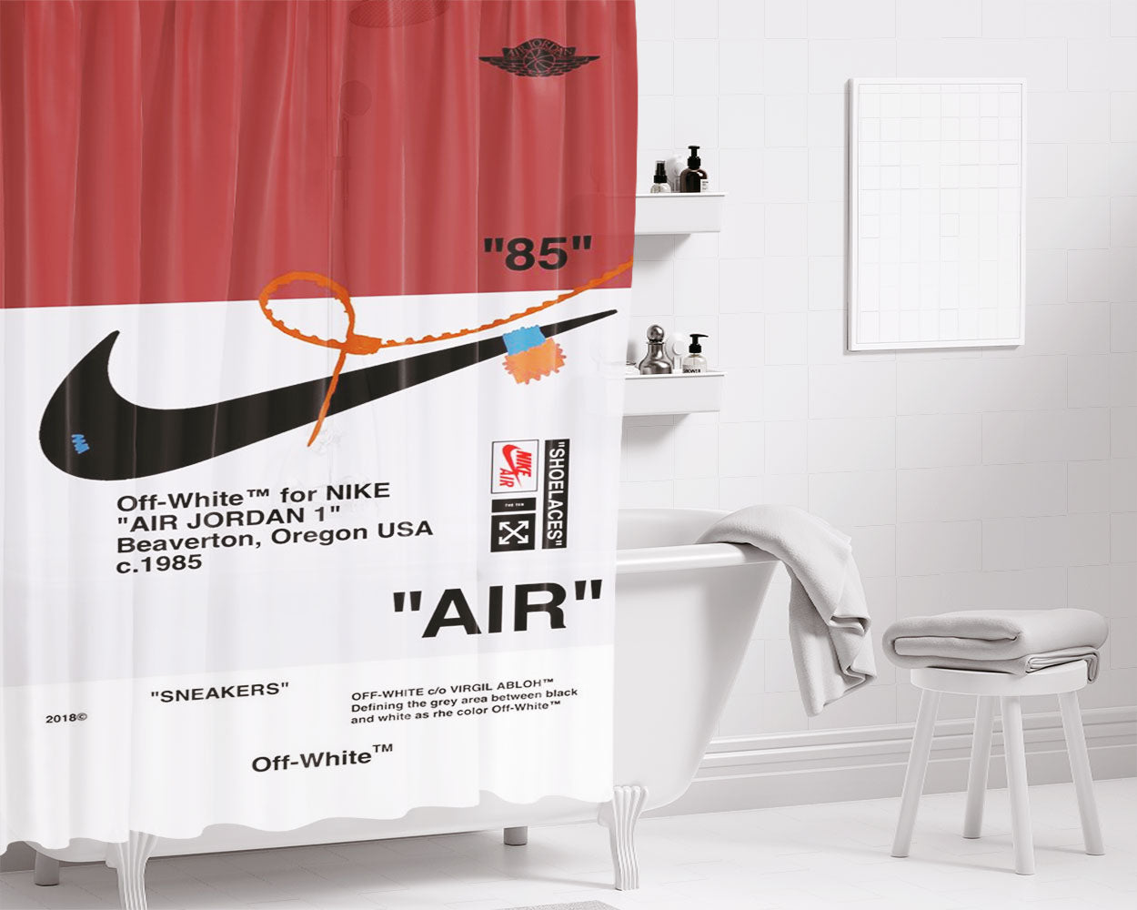 Nike X Off White Bathroom Shower Curtain Fabric Waterproof | 66 X 72 Inch