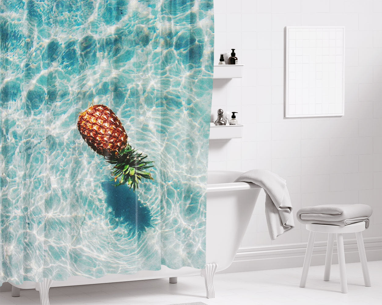 Pineapple Summer Vibes August Bathroom Shower Curtain Fabric Waterproof | 66 X 72 Inch