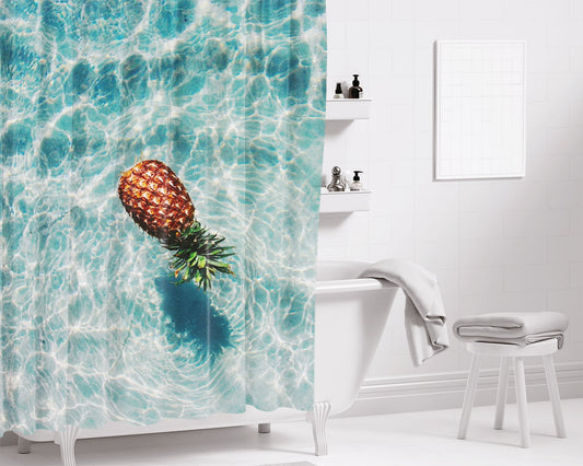 Pineapple Summer Vibes August Bathroom Shower Curtain Fabric Waterproof | 66 X 72 Inch
