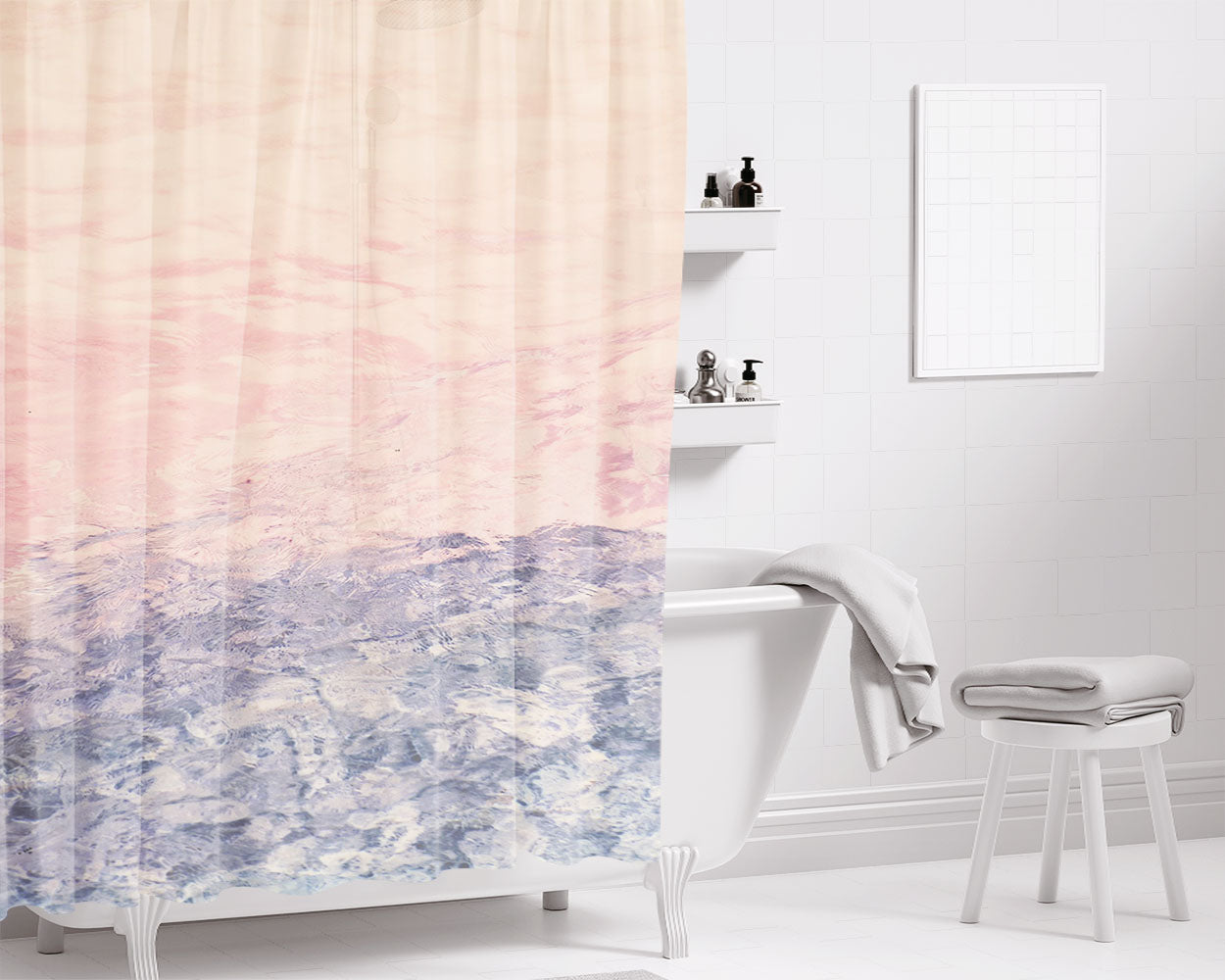Pink Summer Bathroom Shower Curtain Fabric Waterproof | 66 X 72 Inch