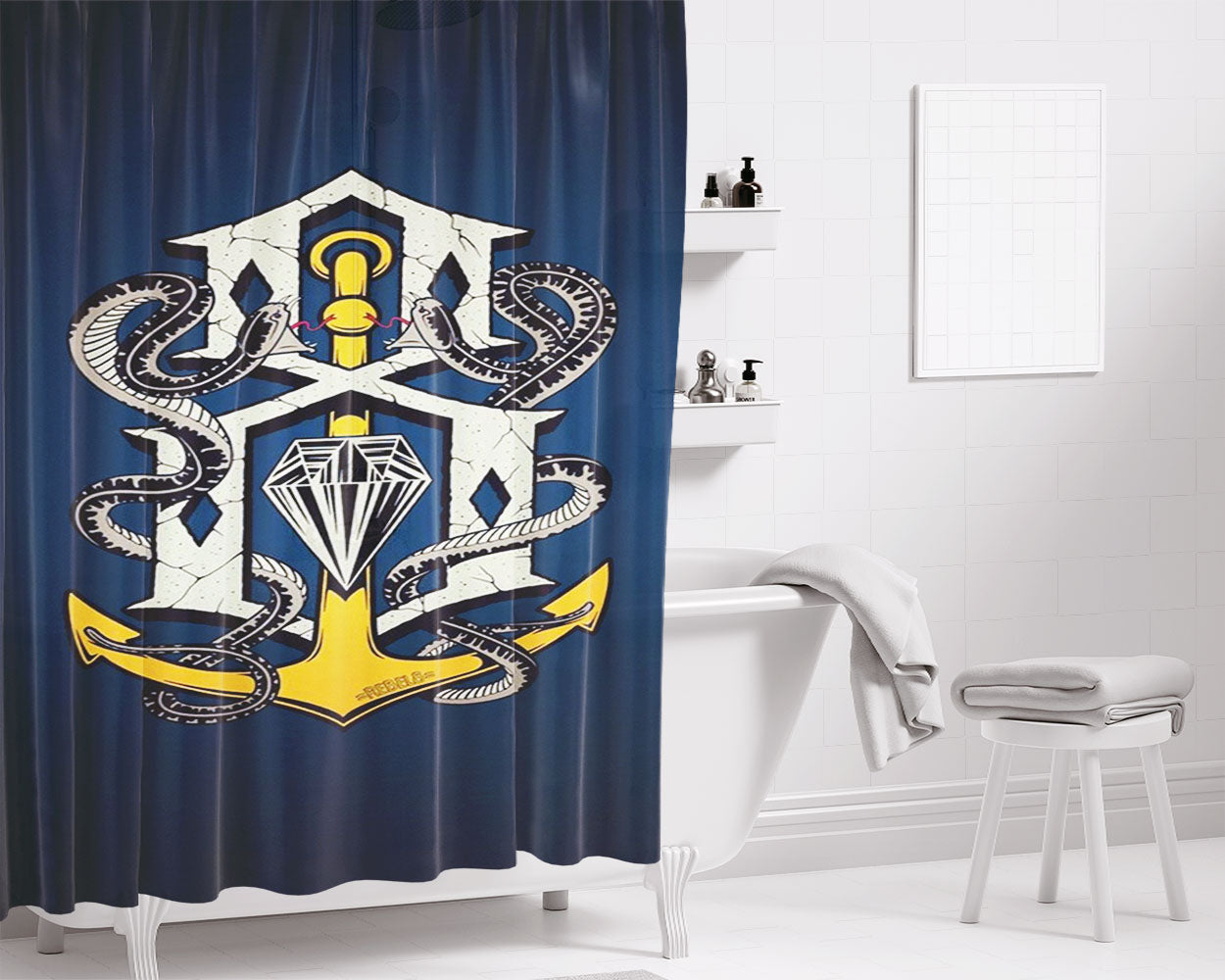 Rebel Eight Diamond Logo Bathroom Shower Curtain Fabric Waterproof | 66 X 72 Inch
