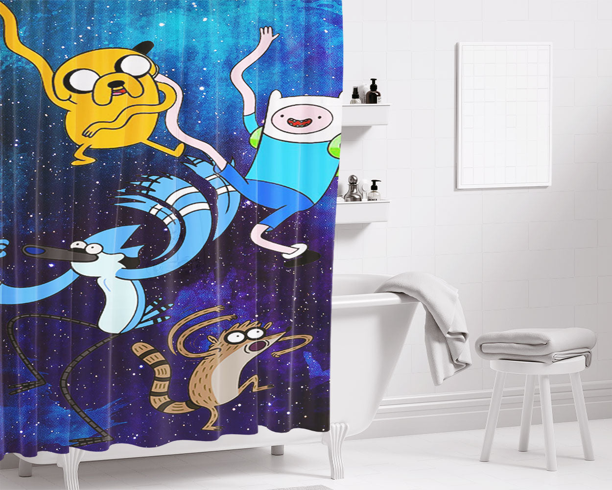 Regular Show Animated Comic Cover Bathroom Shower Curtain Fabric Waterproof | 66 X 72 Inch