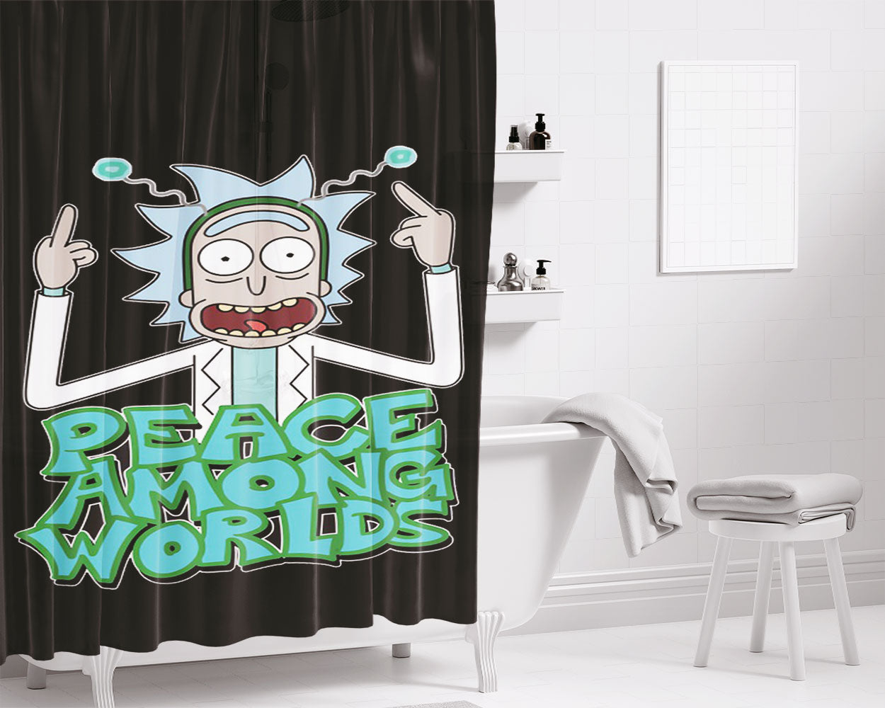 Rick Piece Among Worlds Bathroom Shower Curtain Fabric Waterproof | 66 X 72 Inch