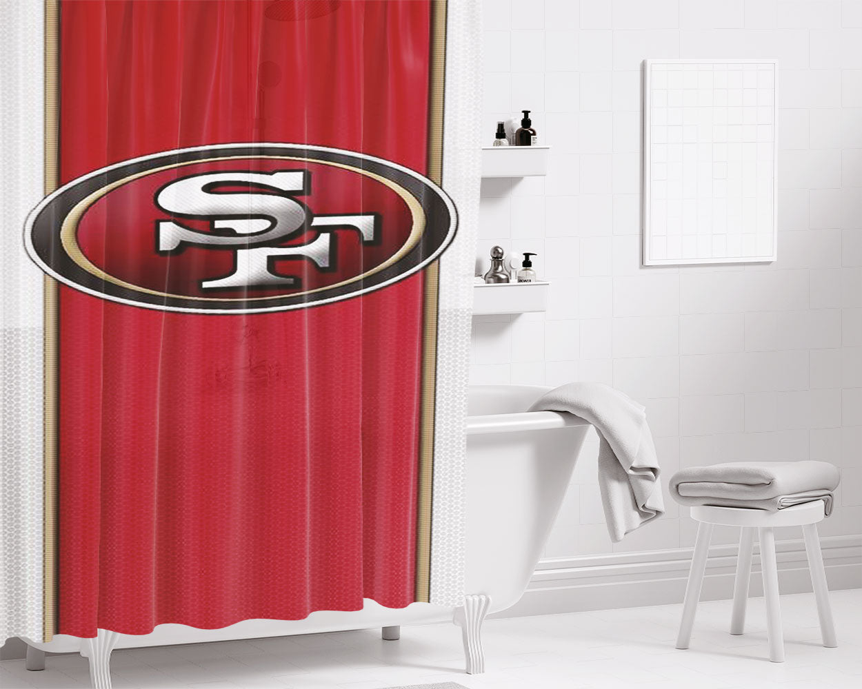 San Francisco 49Ers Red Stripe Bathroom Shower Curtain Fabric Waterproof | 66 X 72 Inch