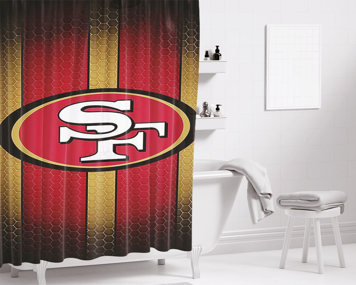 San Francisco 49Ers Sf Logo Style Bathroom Shower Curtain Fabric Waterproof | 66 X 72 Inch
