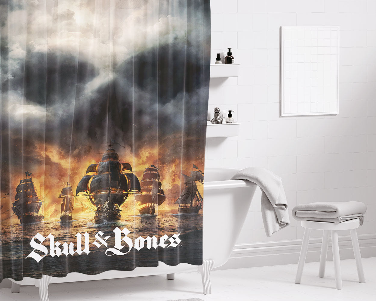 Skull And Bones Photo Bathroom Shower Curtain Fabric Waterproof | 66 X 72 Inch