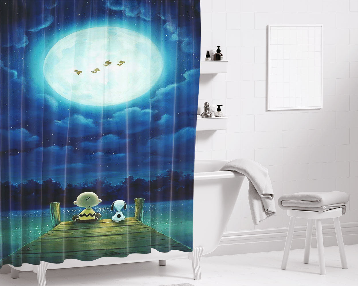 Snoopy And Charlie Brown Friends Bathroom Shower Curtain Fabric Waterproof | 66 X 72 Inch
