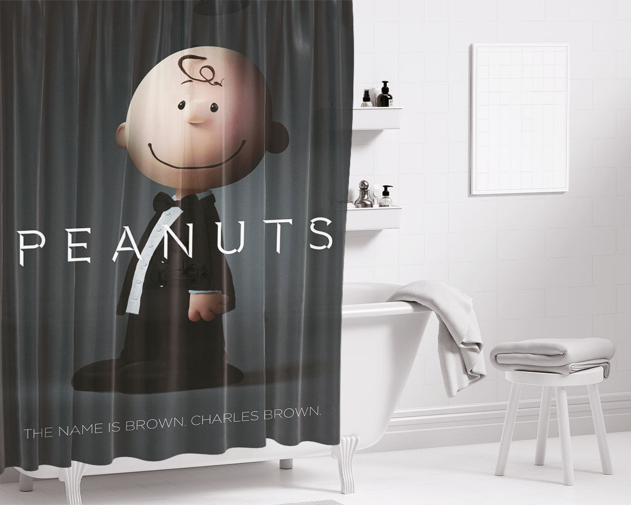 Snoopy And Charlie Brown Moon Bathroom Shower Curtain Fabric Waterproof | 66 X 72 Inch