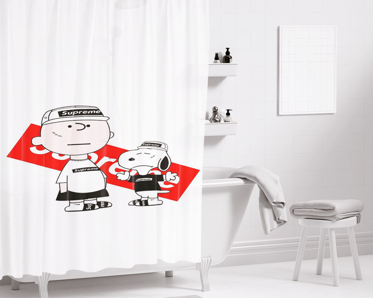 Snoopy Art Bathroom Shower Curtain Fabric Waterproof | 66 X 72 Inch