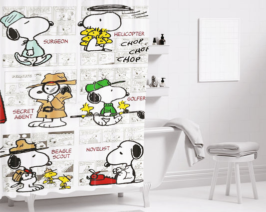Snoopy Kite At France Bathroom Shower Curtain Fabric Waterproof | 66 X 72 Inch