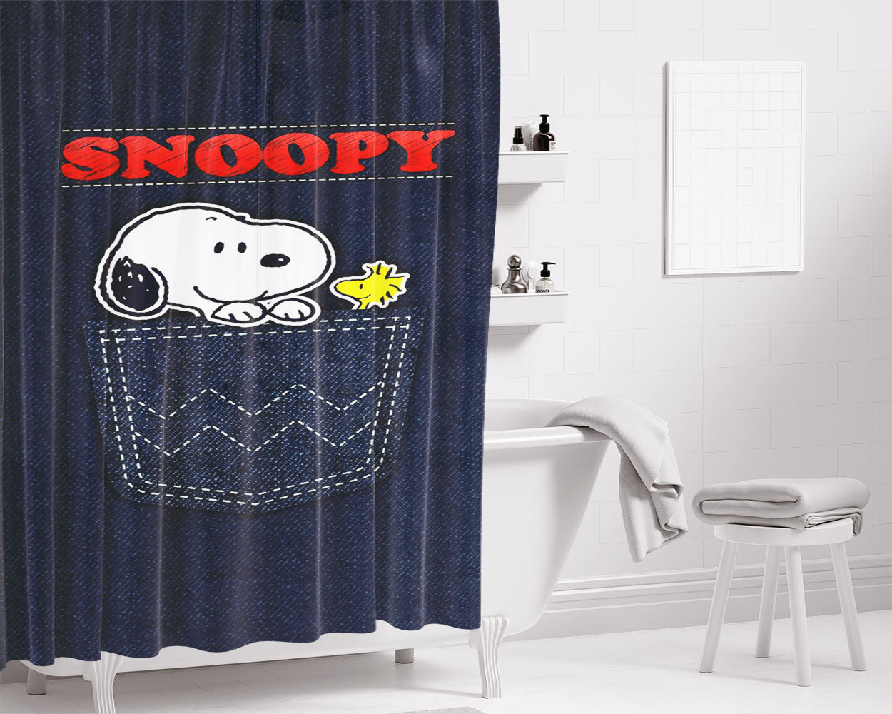 Snoopy Many Faces Comics Bathroom Shower Curtain Fabric Waterproof | 66 X 72 Inch