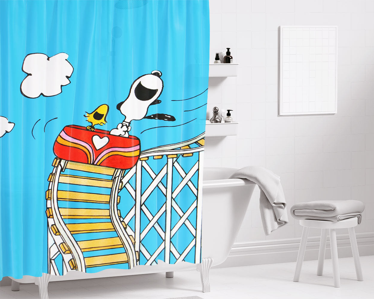 Snoopy Peanuts Pants Denim Pocket Bathroom Shower Curtain Fabric Waterproof | 66 X 72 Inch