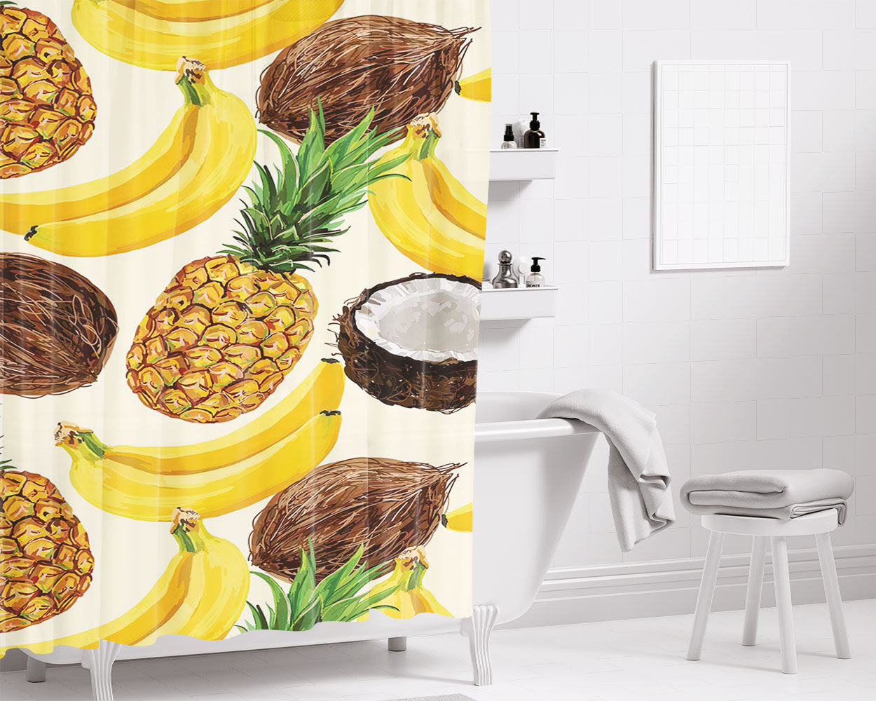 Summer Fruits Wallpaper August Bathroom Shower Curtain Fabric Waterproof | 66 X 72 Inch