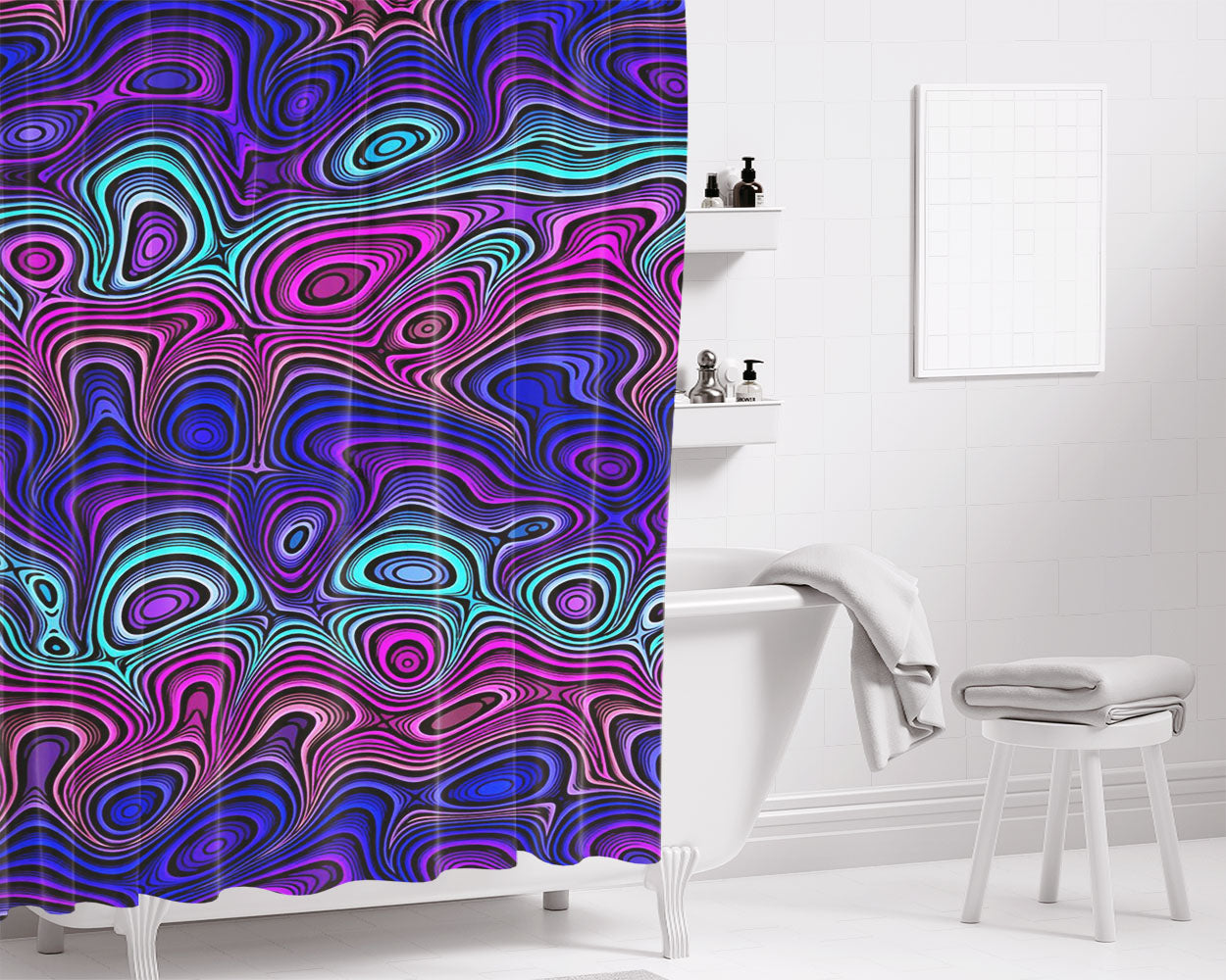 Swirl Wavy August Bathroom Shower Curtain Fabric Waterproof | 66 X 72 Inch