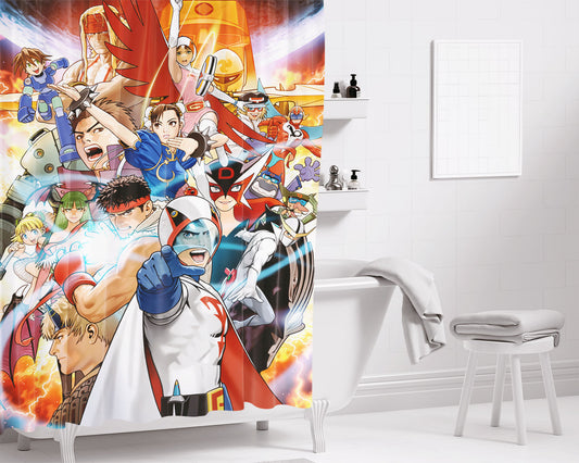 Tatsunoko Vs Capcom Art Bathroom Shower Curtain Fabric Waterproof | 66 X 72 Inch