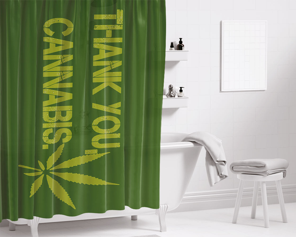 Thak You Cannabis Bathroom Shower Curtain Fabric Waterproof | 66 X 72 Inch