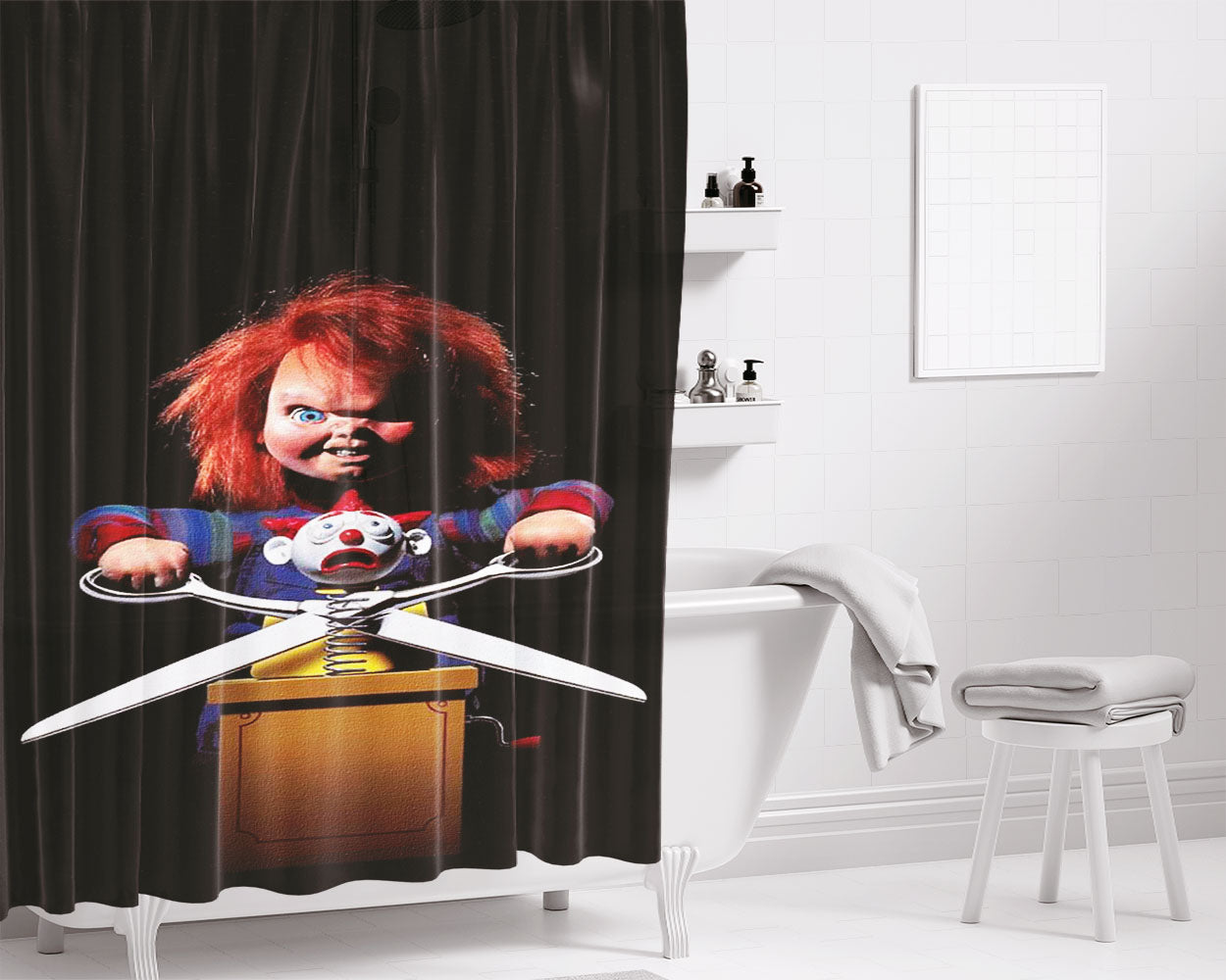 The Doll Of Terror Child Play Bathroom Shower Curtain Fabric Waterproof | 66 X 72 Inch