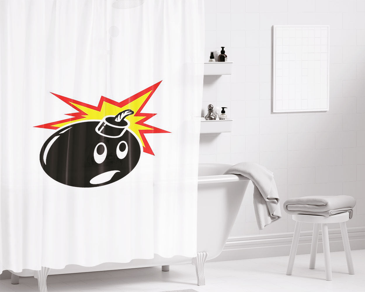The Hundred Bomb White Style Bathroom Shower Curtain Fabric Waterproof | 66 X 72 Inch