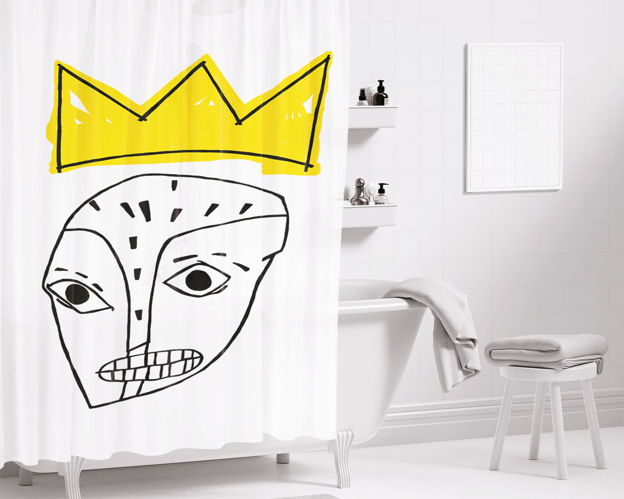 The King Basquiat Art Bathroom Shower Curtain Fabric Waterproof | 66 X 72 Inch