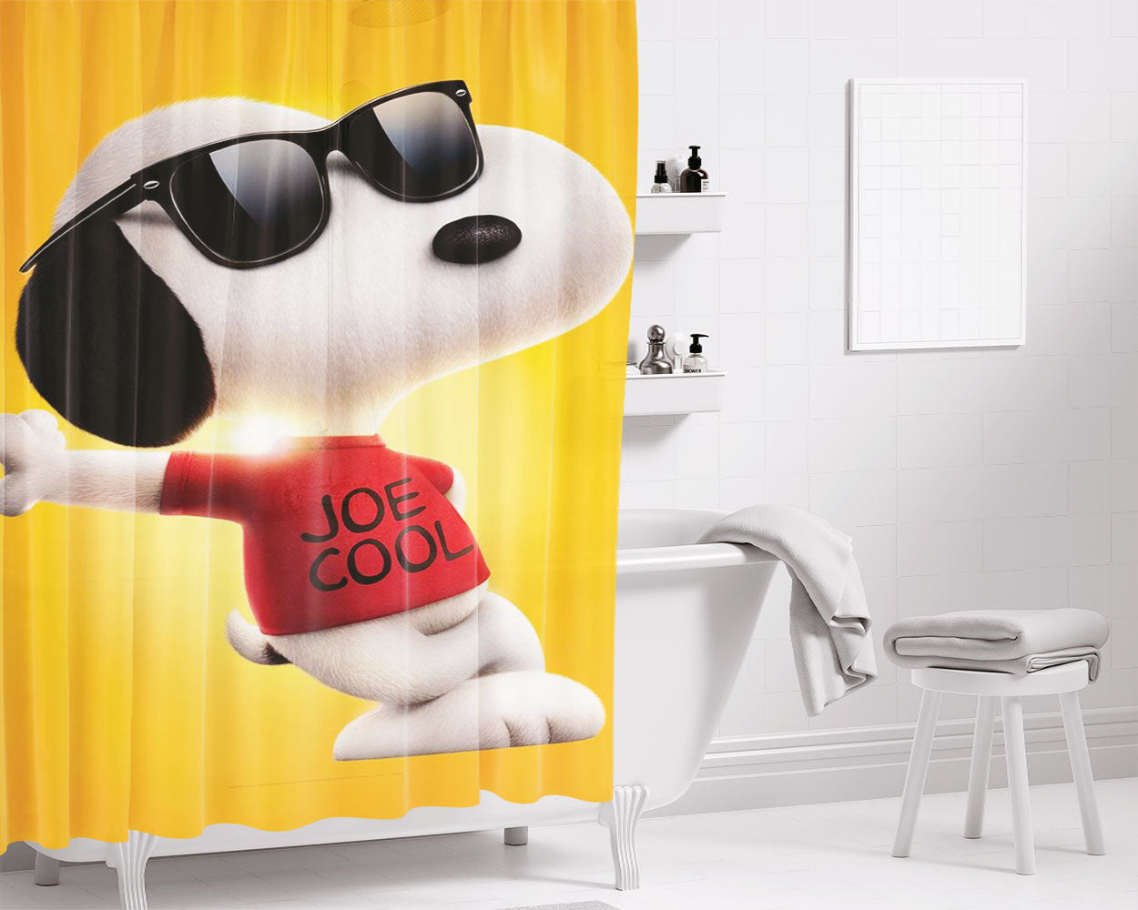The Peanuts Movie Snoopy Joe Cool Tshirt Bathroom Shower Curtain Fabric Waterproof | 66 X 72 Inch