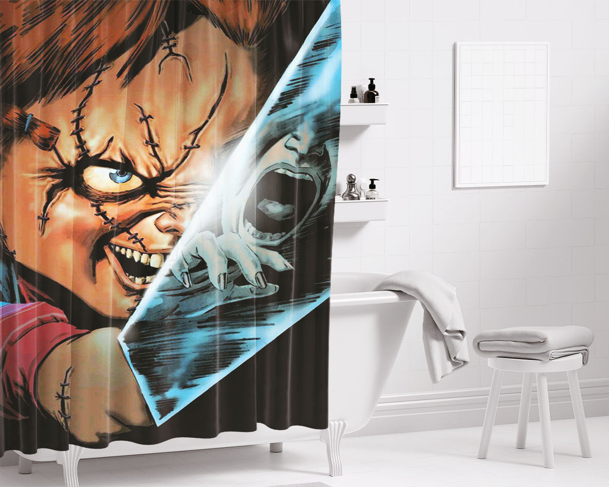 The Play Kids Chuccky Bathroom Shower Curtain Fabric Waterproof | 66 X 72 Inch