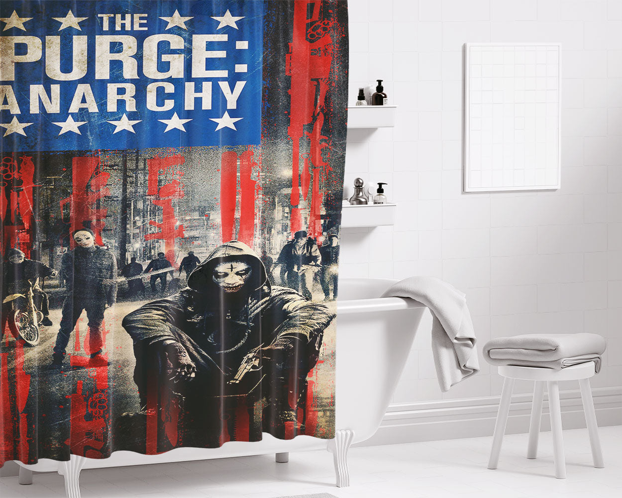 The Purge Anarchy In The Town Bathroom Shower Curtain Fabric Waterproof | 66 X 72 Inch