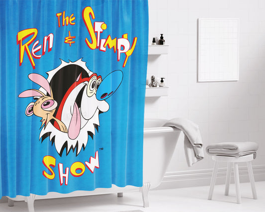 The Ren And Stimpy Show Blue Wallpaper Bathroom Shower Curtain Fabric Waterproof | 66 X 72 Inch
