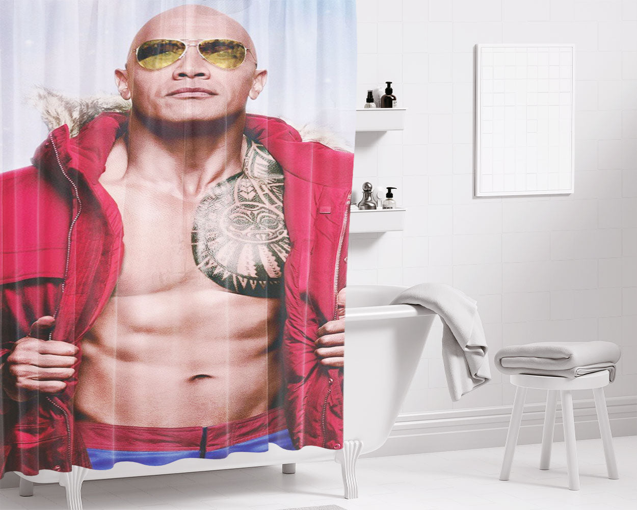 The Rock Dwayne Johnson Bay Watch Bathroom Shower Curtain Fabric Waterproof | 66 X 72 Inch