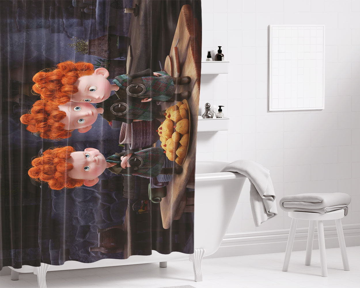 The Triplet Eat Cookies Bathroom Shower Curtain Fabric Waterproof | 66 X 72 Inch