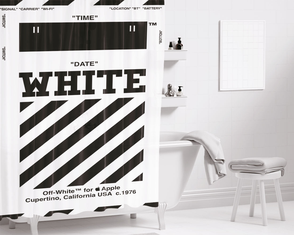 Time Date Stripe Off White Abloh Bathroom Shower Curtain Fabric Waterproof | 66 X 72 Inch