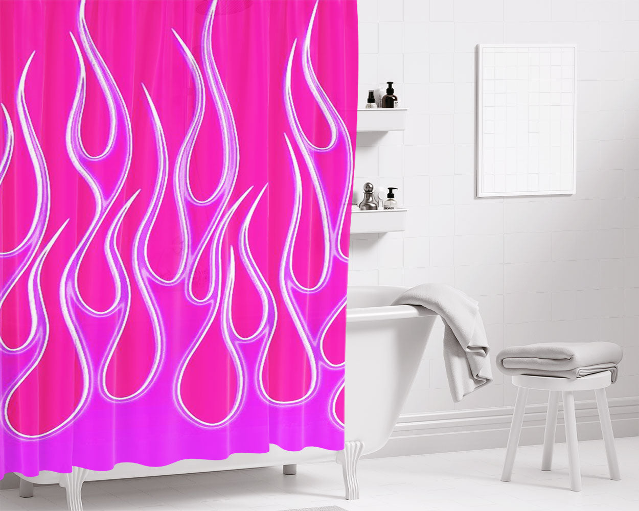 Trap Flame Pink Fire Bathroom Shower Curtain Fabric Waterproof | 66 X 72 Inch