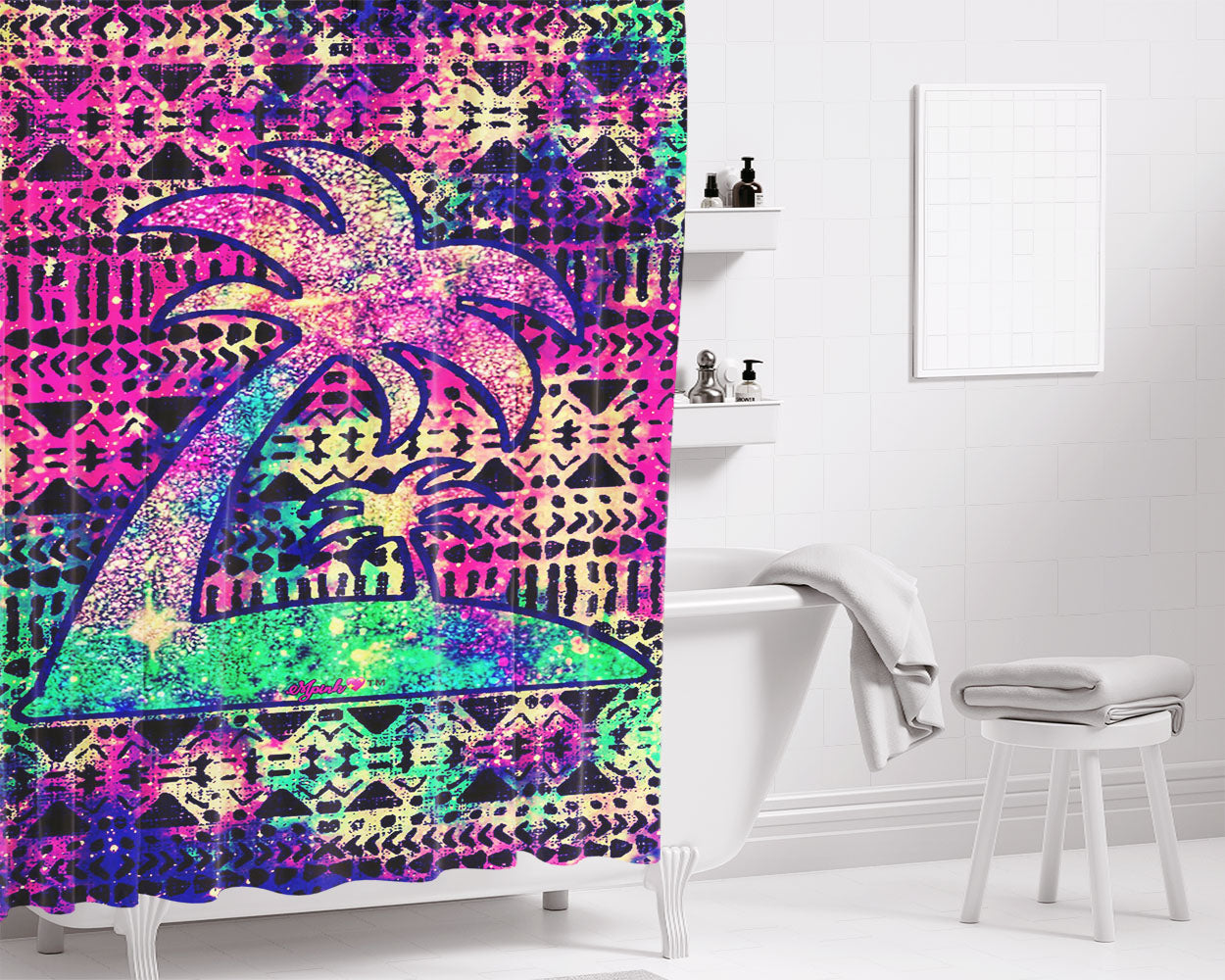 Tropical Tribal Galaxy Wallpaper August Bathroom Shower Curtain Fabric Waterproof | 66 X 72 Inch