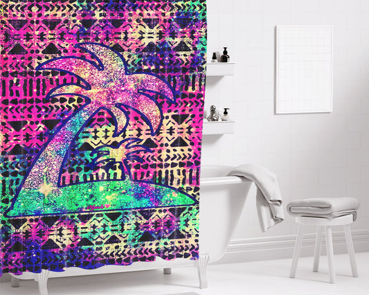 Tropical Tribal Galaxy Wallpaper August Bathroom Shower Curtain Fabric Waterproof | 66 X 72 Inch