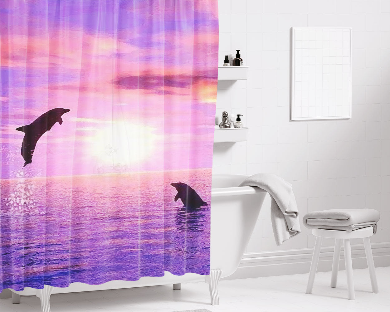 Two Dolphins August Bathroom Shower Curtain Fabric Waterproof | 66 X 72 Inch