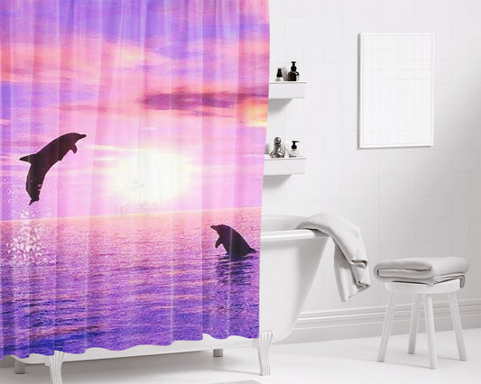 Two Dolphins August Bathroom Shower Curtain Fabric Waterproof | 66 X 72 Inch
