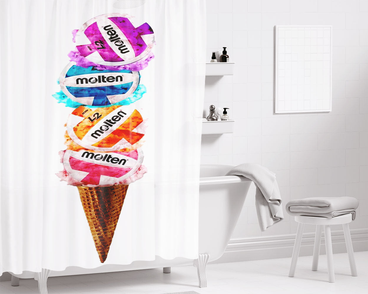 Volleyball Summer Bathroom Shower Curtain Fabric Waterproof | 66 X 72 Inch