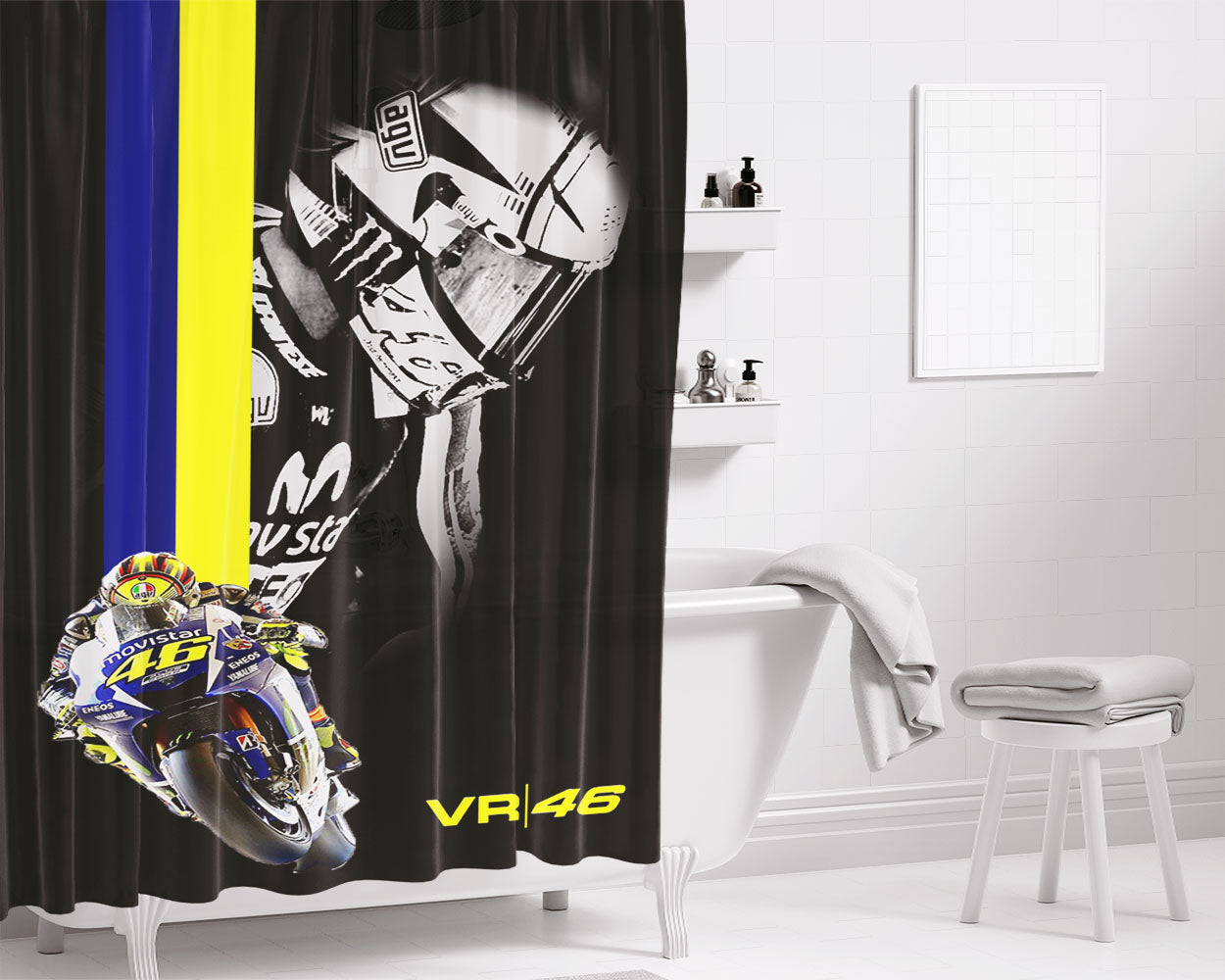 Vr46 Race Wallpaper Bathroom Shower Curtain Fabric Waterproof | 66 X 72 Inch