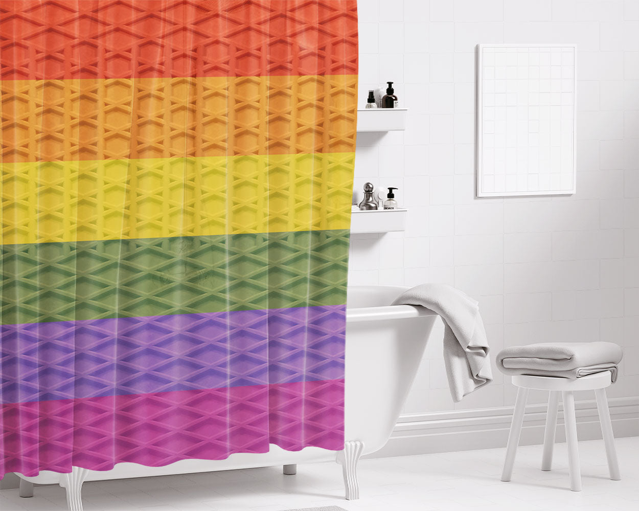 Waffle Lgbt Flag Bathroom Shower Curtain Fabric Waterproof | 66 X 72 Inch