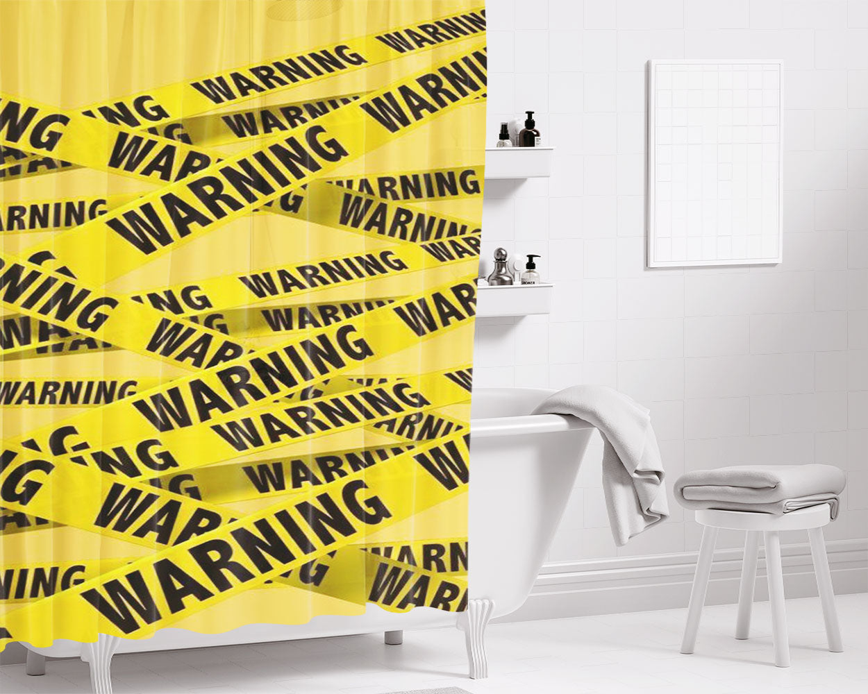 Warning Police Line Pattern Bathroom Shower Curtain Fabric Waterproof | 66 X 72 Inch
