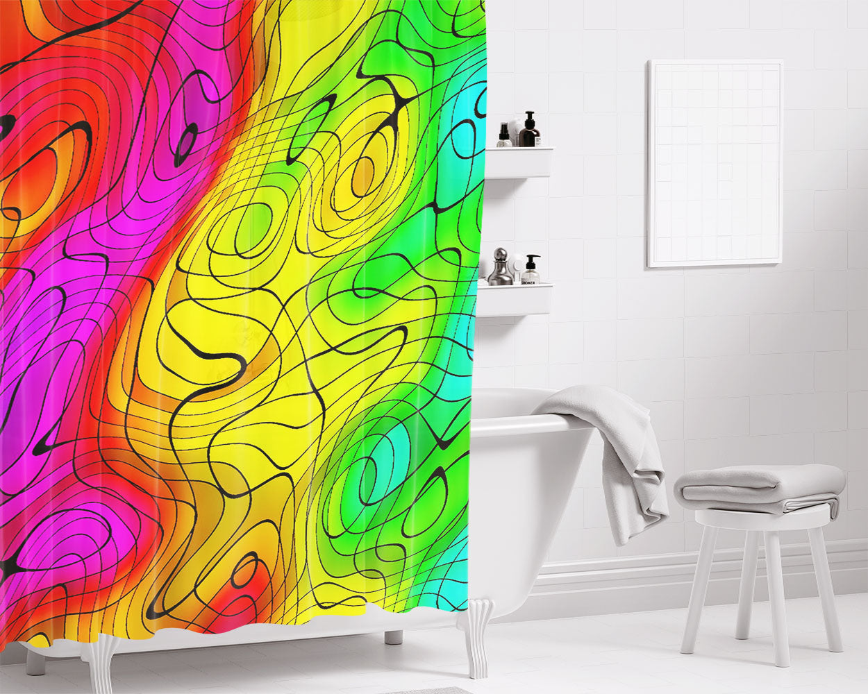 Waves Of Japan Pattern Bathroom Shower Curtain Fabric Waterproof | 66 X 72 Inch